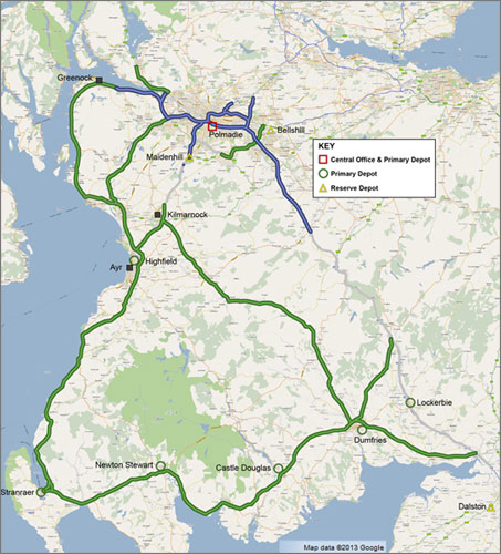 Scotland Map Image Showing South West Trunk Roads
